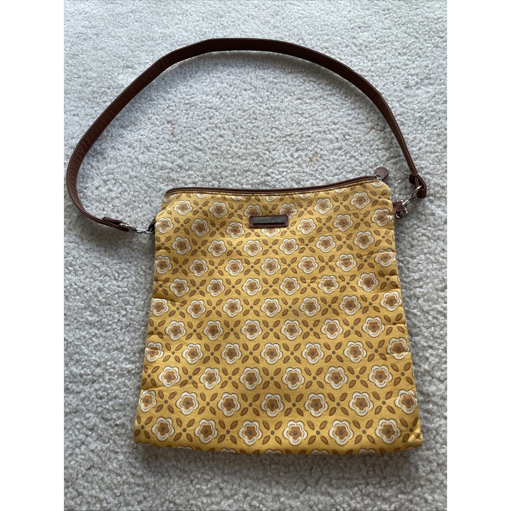 Fabric crossbody bag, Longaberger, Floral Print, Yellow Brown Preowned